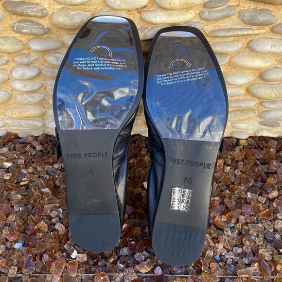 NIB New Free People Black Leather Gemini Ballet Flats w/Silver Buckles Sz 7.5 - Picture 6 of 12